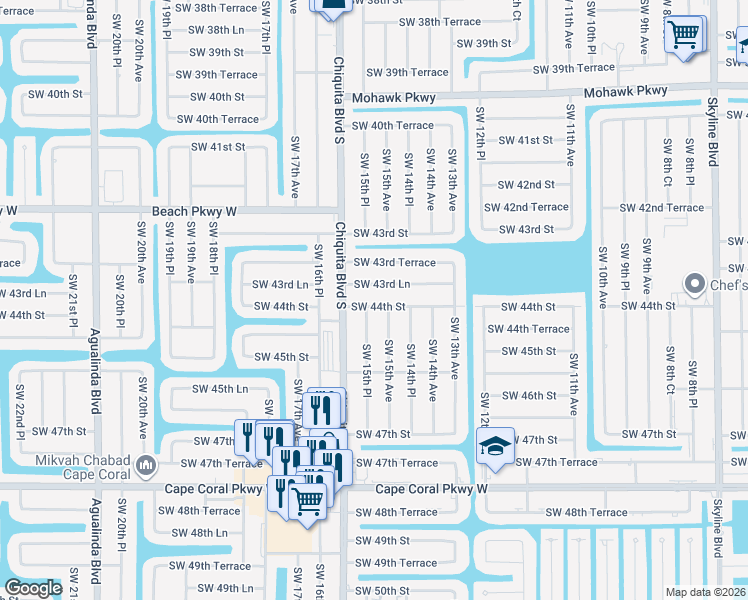 map of restaurants, bars, coffee shops, grocery stores, and more near 4402 Southwest 15th Avenue in Cape Coral
