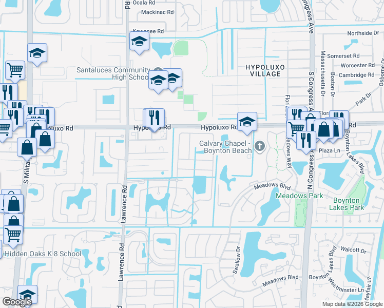 map of restaurants, bars, coffee shops, grocery stores, and more near 7082 Middlebury Drive in Boynton Beach