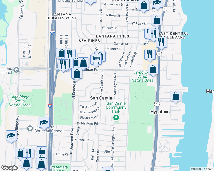 map of restaurants, bars, coffee shops, grocery stores, and more near 7149 Hyatt Avenue in Lake Worth