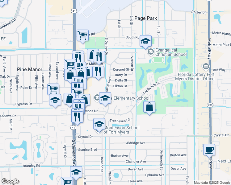 map of restaurants, bars, coffee shops, grocery stores, and more near 8406 Bahama Court in Fort Myers
