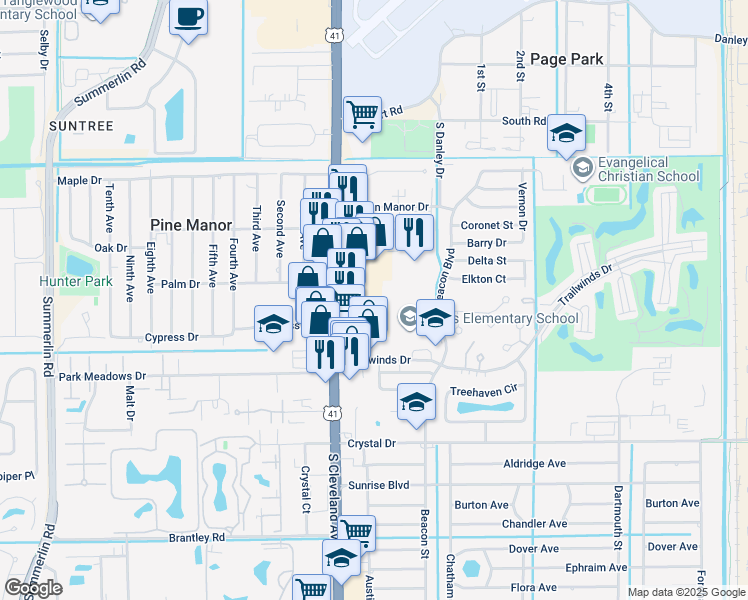 map of restaurants, bars, coffee shops, grocery stores, and more near 8595 Beacon St in Fort Myers