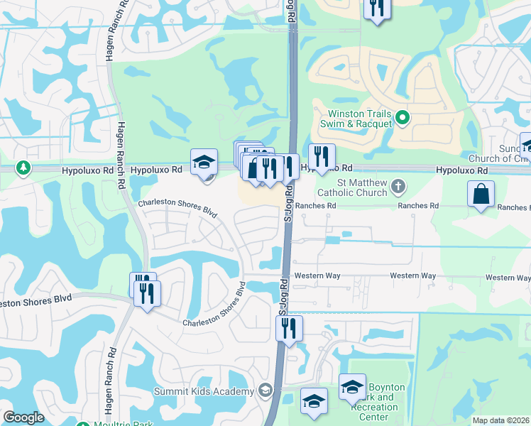 map of restaurants, bars, coffee shops, grocery stores, and more near 6573 Geneva Street in Lake Worth