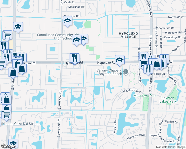 map of restaurants, bars, coffee shops, grocery stores, and more near 3640 Stratton Lane in Boynton Beach
