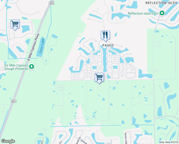 map of restaurants, bars, coffee shops, grocery stores, and more near 8346 Esperanza Street in Fort Myers