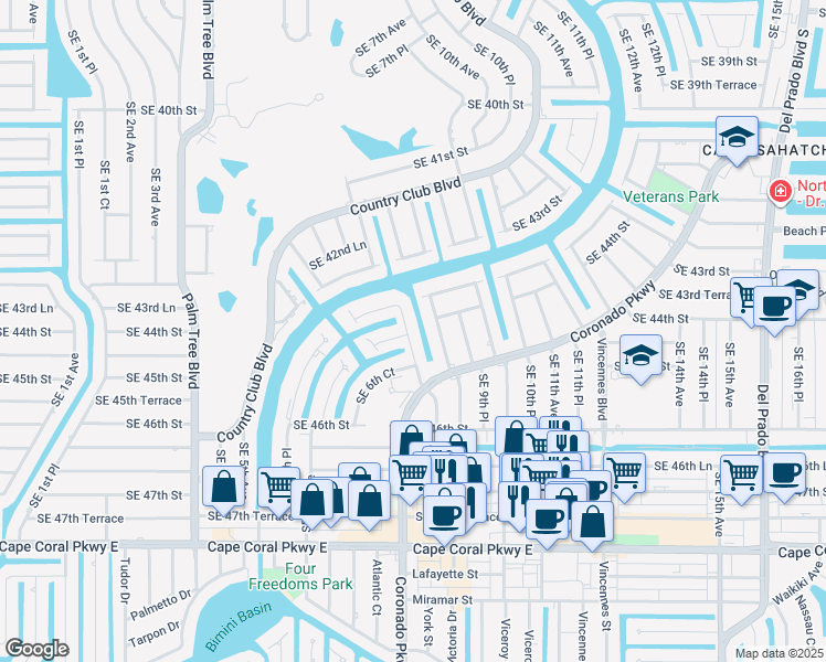 map of restaurants, bars, coffee shops, grocery stores, and more near 4421 Southeast 8th Place in Cape Coral