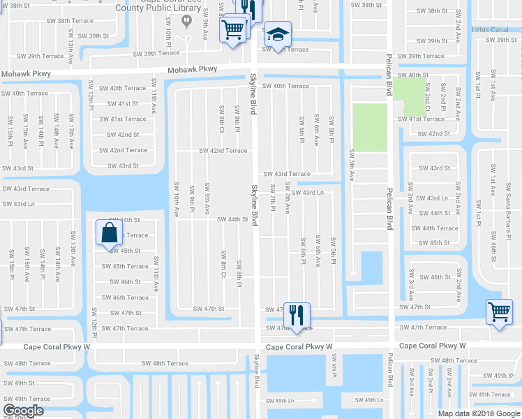 map of restaurants, bars, coffee shops, grocery stores, and more near 4337 Skyline Boulevard in Cape Coral