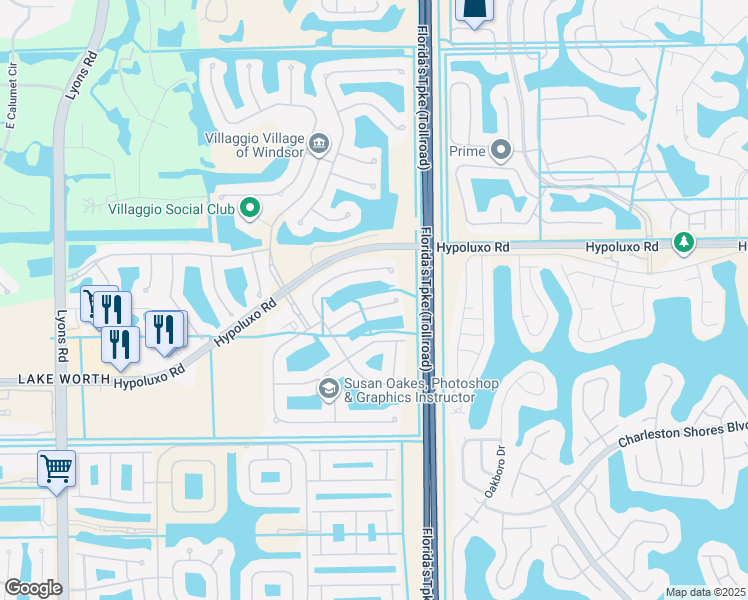 map of restaurants, bars, coffee shops, grocery stores, and more near 7036 Via Leonardo in Lake Worth