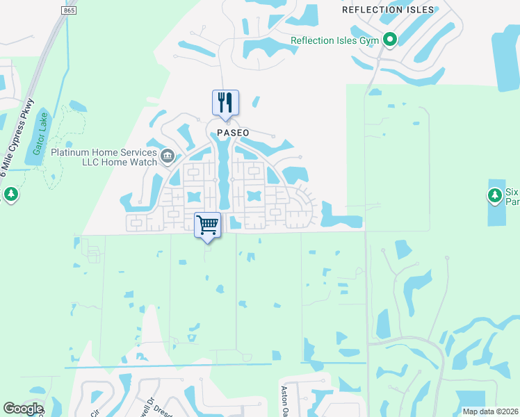 map of restaurants, bars, coffee shops, grocery stores, and more near 8471 Olinda Way in Fort Myers