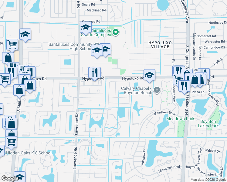 map of restaurants, bars, coffee shops, grocery stores, and more near 7027 Middlebury Drive in Boynton Beach