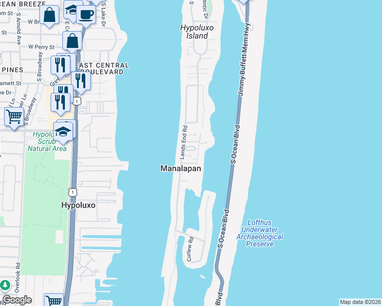 map of restaurants, bars, coffee shops, grocery stores, and more near 1 Little Pond Road in Lantana