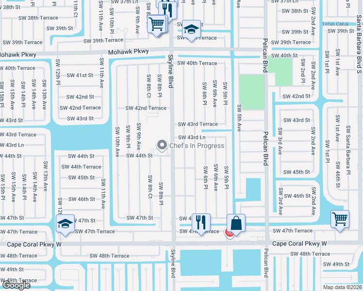 map of restaurants, bars, coffee shops, grocery stores, and more near 4324 Southwest 7th Place in Cape Coral