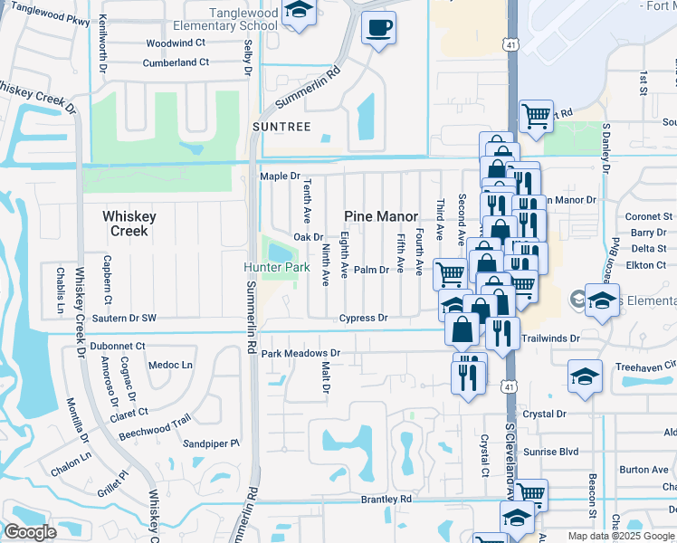 map of restaurants, bars, coffee shops, grocery stores, and more near 5549 Ninth Avenue in Fort Myers