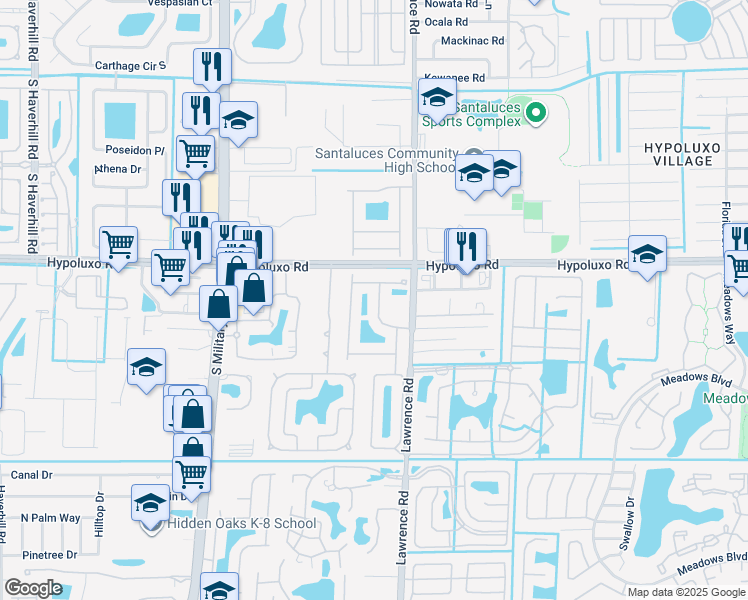 map of restaurants, bars, coffee shops, grocery stores, and more near 7085 Old Orchard Way in Boynton Beach