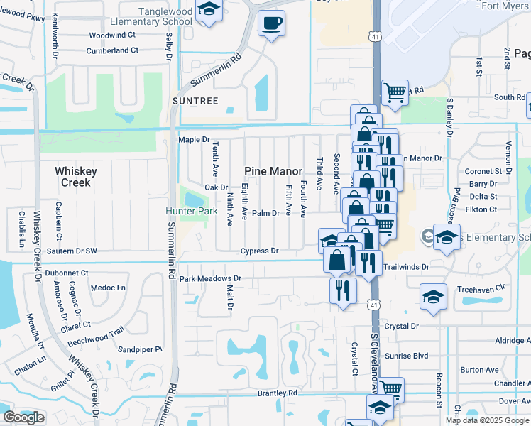 map of restaurants, bars, coffee shops, grocery stores, and more near 5553 Seventh Avenue in Fort Myers