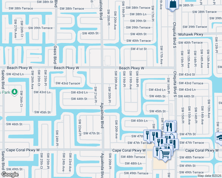 map of restaurants, bars, coffee shops, grocery stores, and more near 4328 Southwest 20th Avenue in Cape Coral