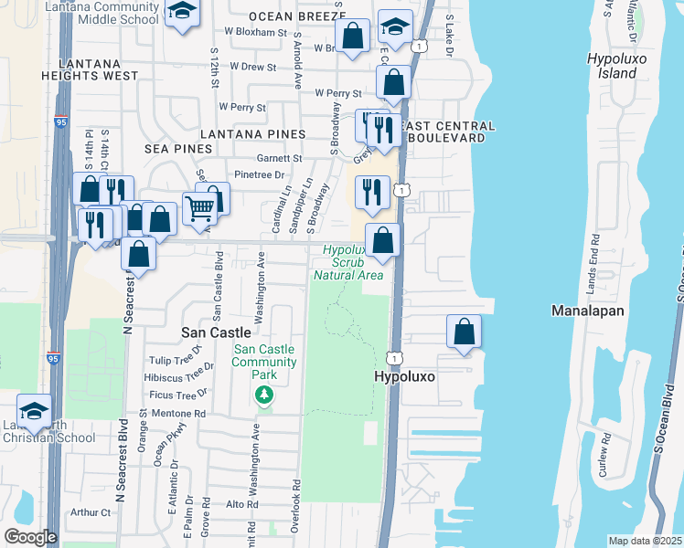 map of restaurants, bars, coffee shops, grocery stores, and more near 150 Hypoluxo Road in Hypoluxo