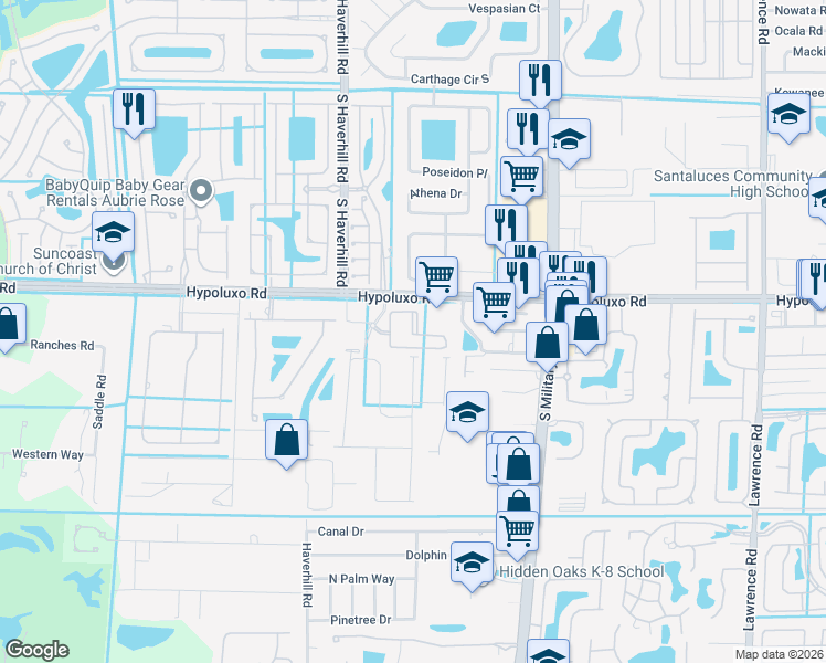 map of restaurants, bars, coffee shops, grocery stores, and more near 4725 Via Bari in Lake Worth