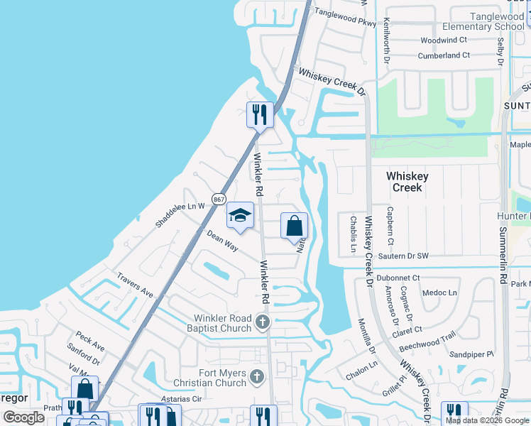 map of restaurants, bars, coffee shops, grocery stores, and more near 5541 Winkler Road in Fort Myers