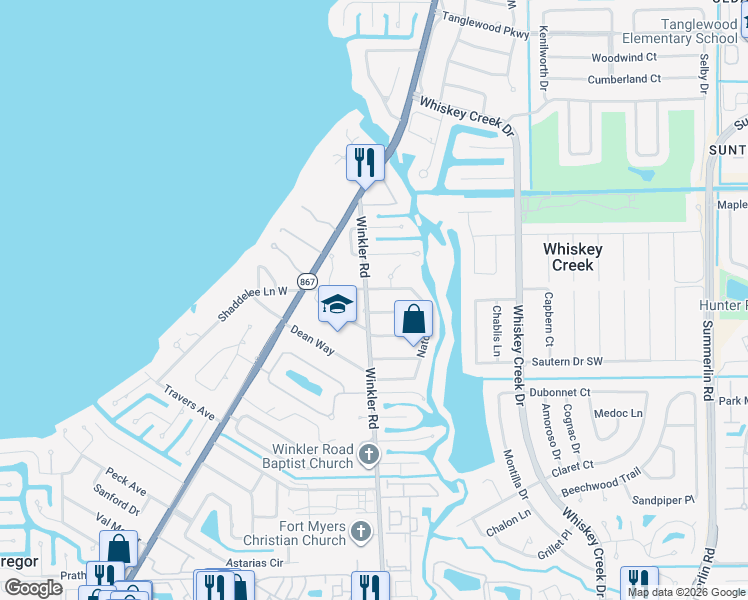 map of restaurants, bars, coffee shops, grocery stores, and more near 5541 Winkler Road in Fort Myers