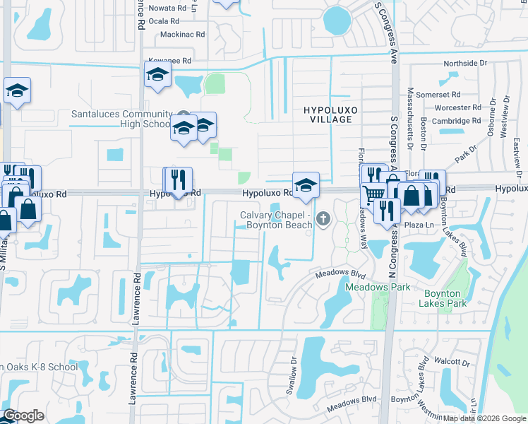 map of restaurants, bars, coffee shops, grocery stores, and more near 7020 Chesapeake Circle in Boynton Beach