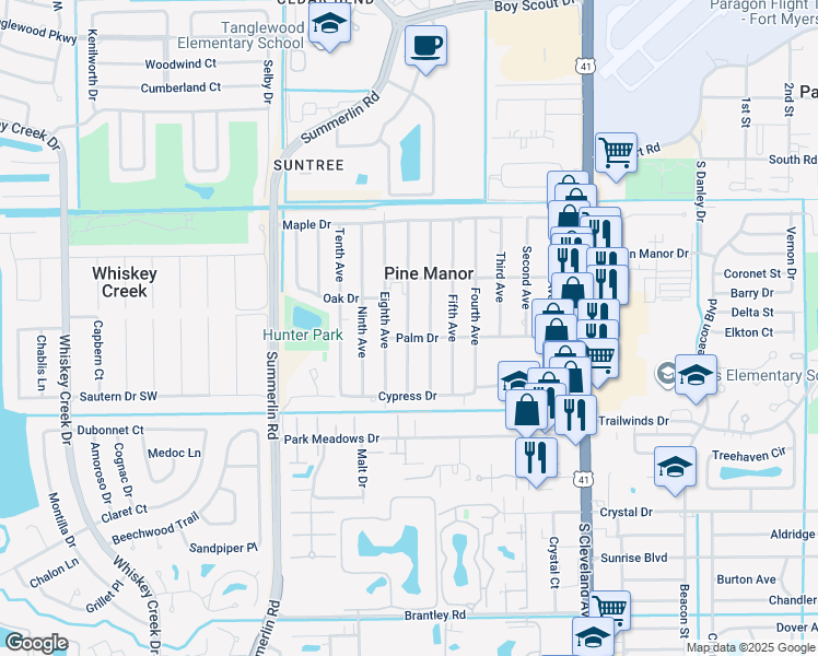 map of restaurants, bars, coffee shops, grocery stores, and more near 5553 Seventh Avenue in Fort Myers