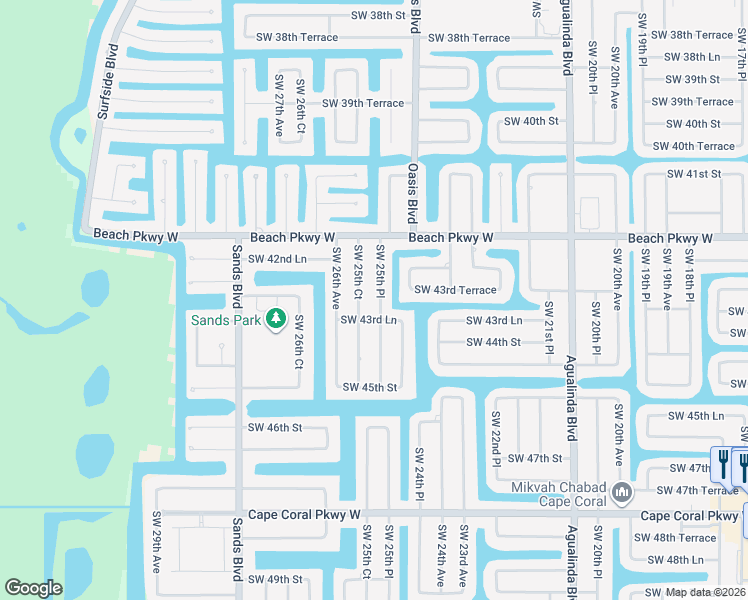map of restaurants, bars, coffee shops, grocery stores, and more near 4316 SW 25th Pl in Cape Coral
