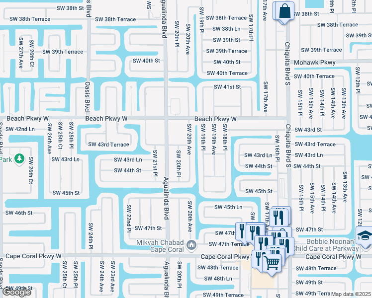 map of restaurants, bars, coffee shops, grocery stores, and more near 4328 Southwest 20th Avenue in Cape Coral