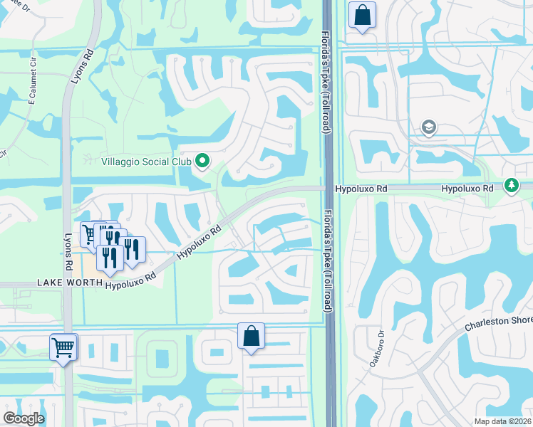 map of restaurants, bars, coffee shops, grocery stores, and more near 7096 Via Leonardo in Lake Worth