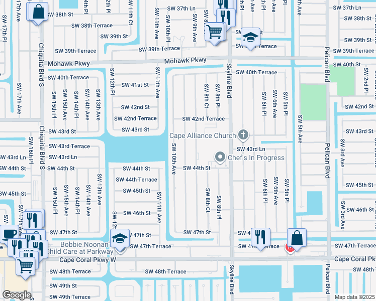 map of restaurants, bars, coffee shops, grocery stores, and more near 4321 Southwest 9th Place in Cape Coral