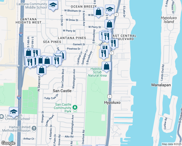 map of restaurants, bars, coffee shops, grocery stores, and more near 150 Hypoluxo Road in Hypoluxo