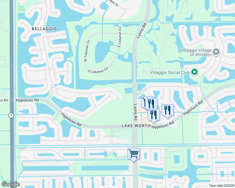 map of restaurants, bars, coffee shops, grocery stores, and more near 9151 Caserta Street in Lake Worth