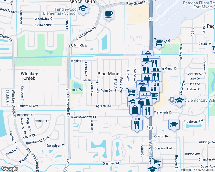 map of restaurants, bars, coffee shops, grocery stores, and more near 5553 Seventh Avenue in Fort Myers