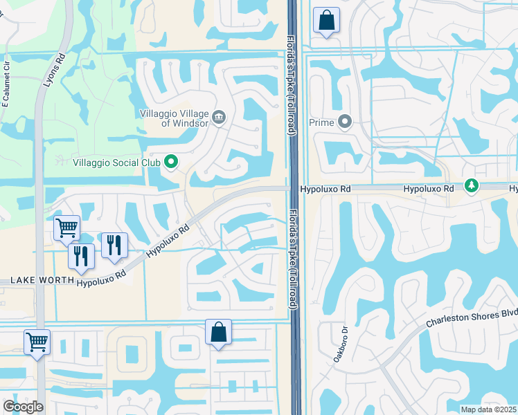 map of restaurants, bars, coffee shops, grocery stores, and more near 7036 Via Leonardo in Lake Worth