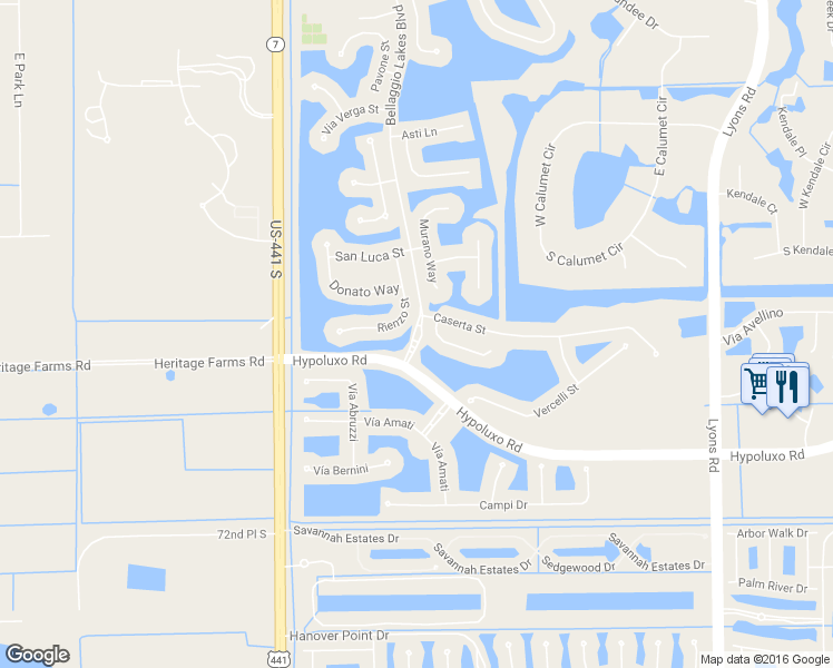 map of restaurants, bars, coffee shops, grocery stores, and more near 9735 Bellaggio Lakes Boulevard in Lake Worth
