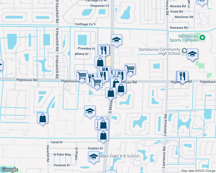 map of restaurants, bars, coffee shops, grocery stores, and more near 7005 South Military Trail in Lake Worth