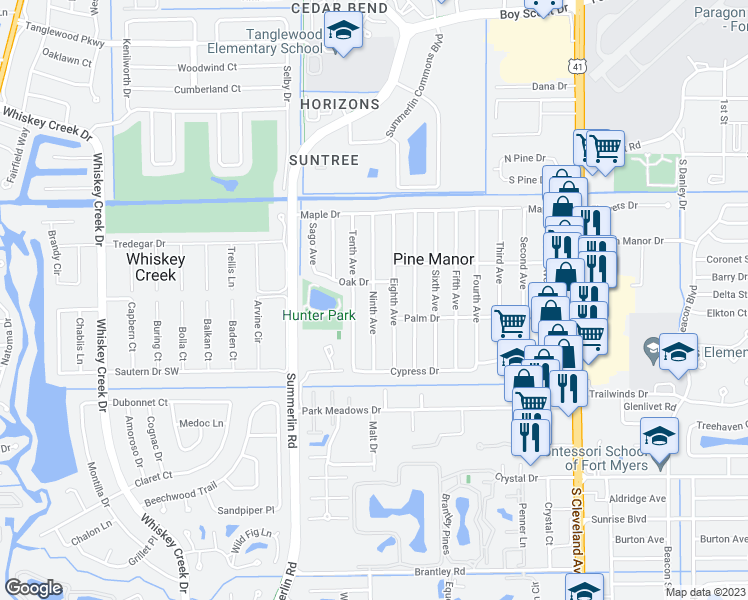 map of restaurants, bars, coffee shops, grocery stores, and more near 5549 Ninth Avenue in Fort Myers
