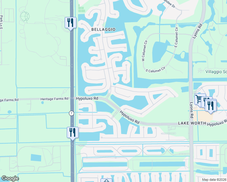 map of restaurants, bars, coffee shops, grocery stores, and more near 9735 Bellaggio Lakes Boulevard in Lake Worth