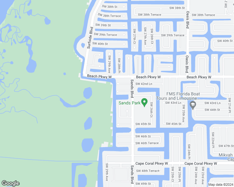 map of restaurants, bars, coffee shops, grocery stores, and more near 2830 Southwest 43rd Street in Cape Coral