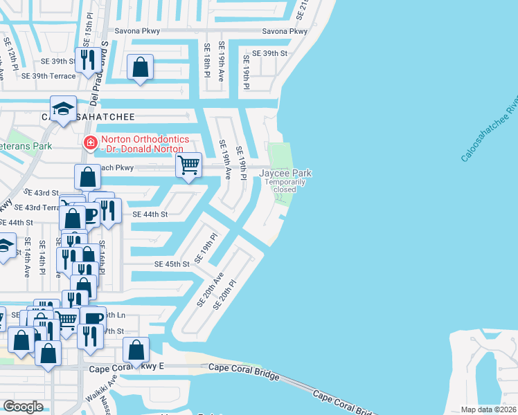 map of restaurants, bars, coffee shops, grocery stores, and more near 4240 Southeast 20th Place in Cape Coral