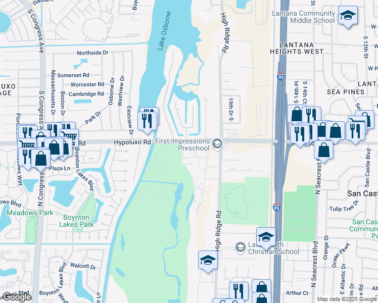 map of restaurants, bars, coffee shops, grocery stores, and more near 2180 Hypoluxo Rd in Lake Worth