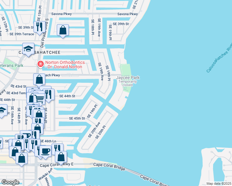 map of restaurants, bars, coffee shops, grocery stores, and more near 4244 Southeast 20th Place in Cape Coral