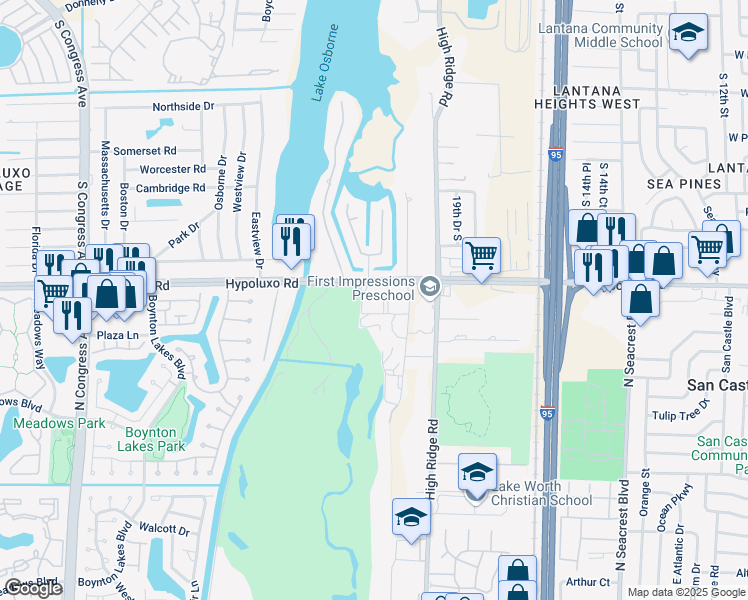 map of restaurants, bars, coffee shops, grocery stores, and more near 2180 Hypoluxo Road in Lake Worth