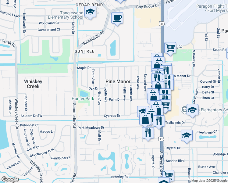 map of restaurants, bars, coffee shops, grocery stores, and more near 5553 Seventh Avenue in Fort Myers