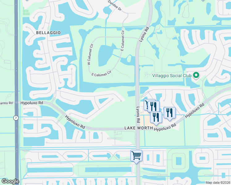 map of restaurants, bars, coffee shops, grocery stores, and more near 9151 Caserta Street in Lake Worth