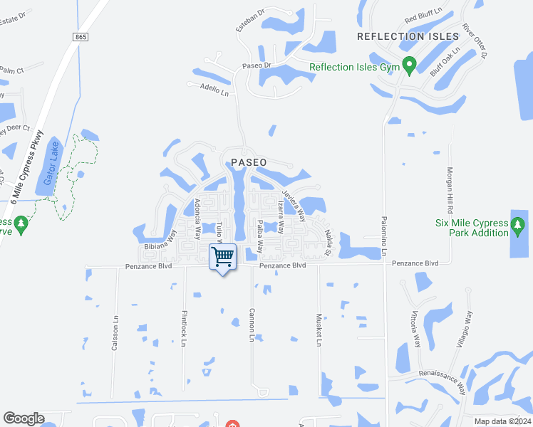 map of restaurants, bars, coffee shops, grocery stores, and more near 8471 Olinda Way in Fort Myers