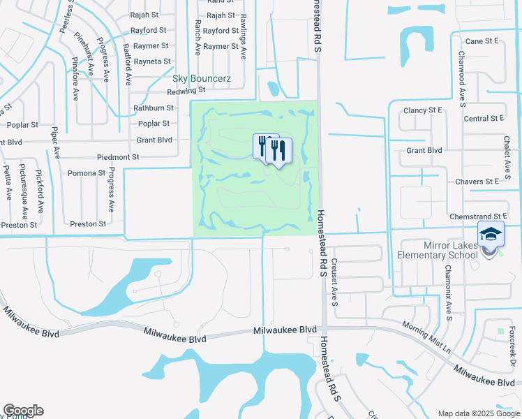 map of restaurants, bars, coffee shops, grocery stores, and more near 20000 Petrucka Circle in Lehigh Acres