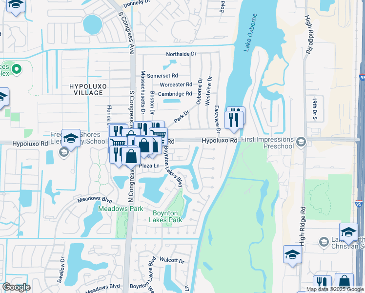map of restaurants, bars, coffee shops, grocery stores, and more near 8 Bentwater Circle in Boynton Beach