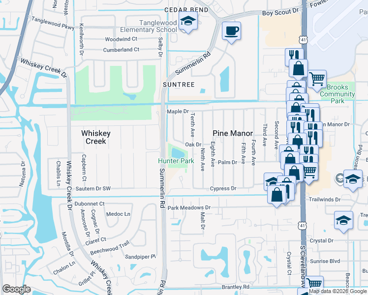 map of restaurants, bars, coffee shops, grocery stores, and more near 5506 Tenth Avenue in Fort Myers