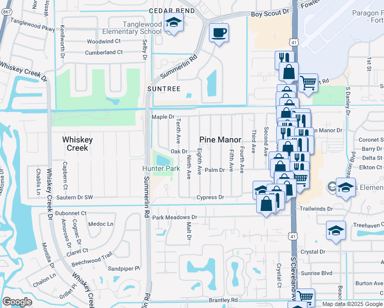 map of restaurants, bars, coffee shops, grocery stores, and more near 5507 Ninth Avenue in Fort Myers