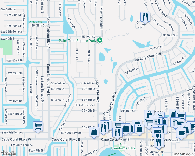 map of restaurants, bars, coffee shops, grocery stores, and more near 403 Southeast 43rd Terrace in Cape Coral